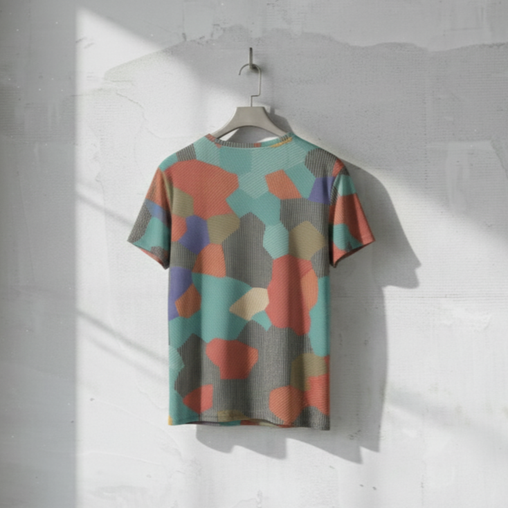 Men's Teal Coral Geometric Tessellation Cotton T shirt