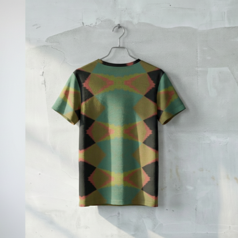 Men's Olive Green Dusty Teal Geometric Diamond Cotton  T shirt