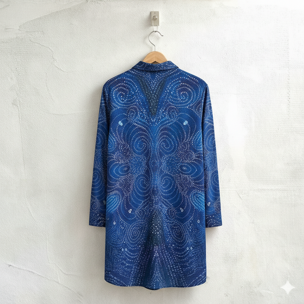 All-Over Print Women's Lapel Shirt Dress With Long Sleeve