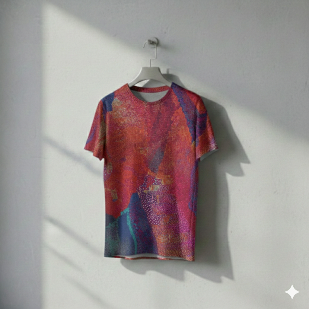 Men's Crimson Red Blue Abstract O Neck T-shirt