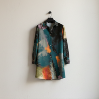 Women’s Abstract Art Shirt Dress – Painterly Button-Down Dress, Long Sleeve Contemporary  Fashion