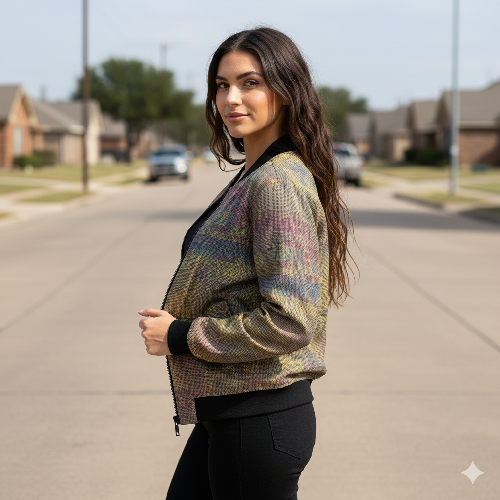 228. Women's Weathered Grid Bomber Jacket - Custom art