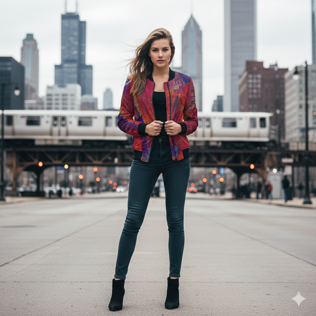 228. Women's Crimson Art Bomber Jacket