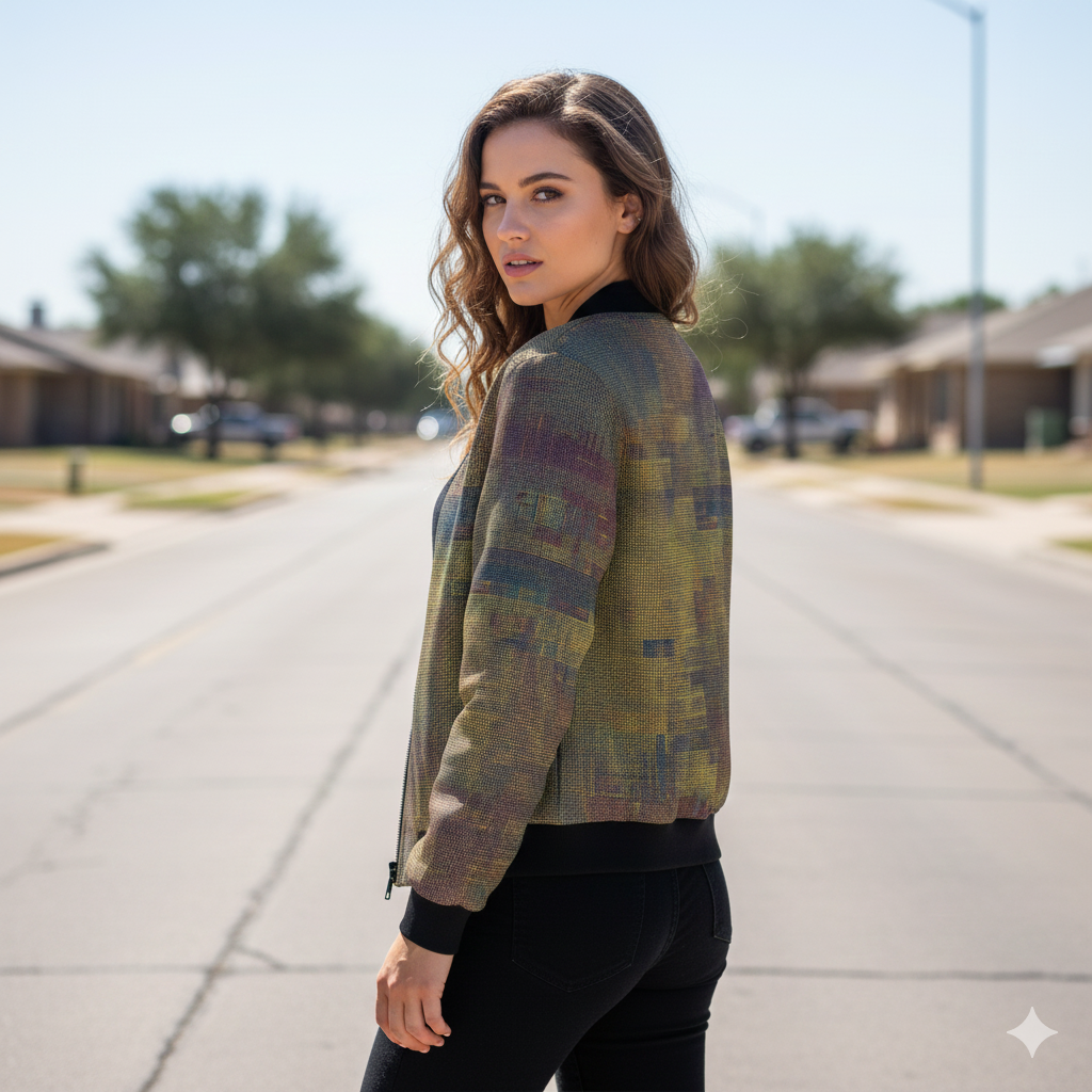 228. Women's Weathered Grid Bomber Jacket - Custom art