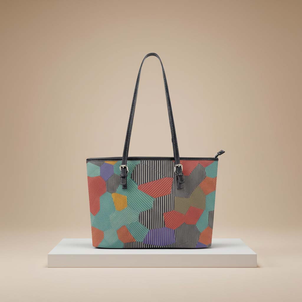 Women's Multi-color Black Striped Geometrical Texture Tote Bag