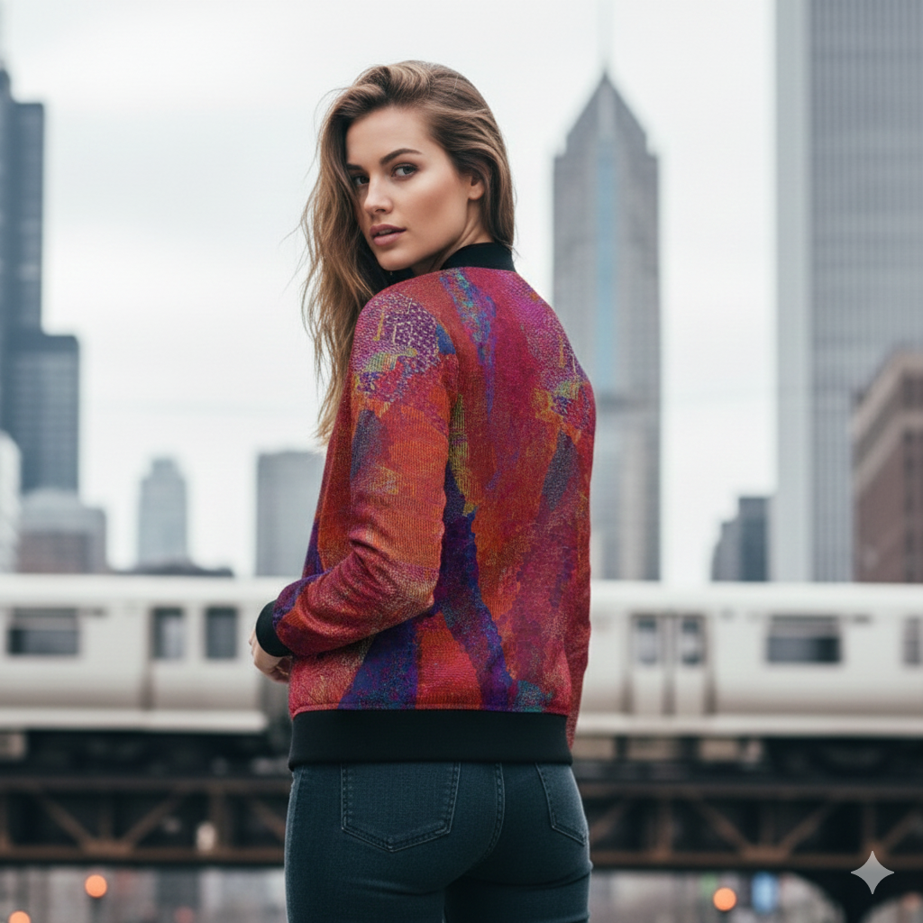 228. Women's Crimson Art Bomber Jacket