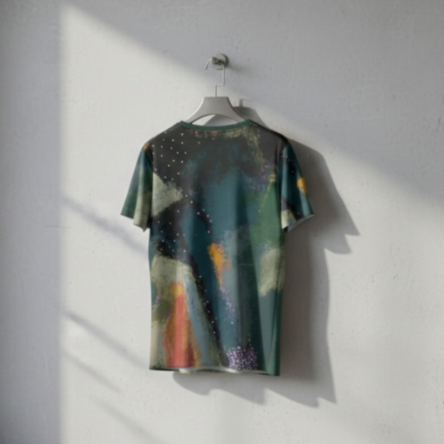 Men's Deep Teal Olive Green Abstract Cotton T shirt