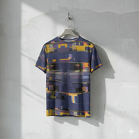 Men's Navy Blue Gold Pixelated Stripe Cotton T shirt