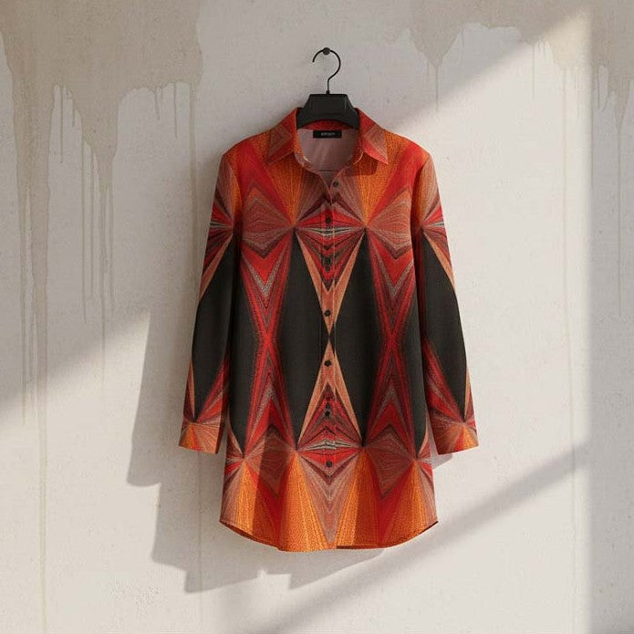Women’s Fiery Shirt Dress – Custom-Designed Art Print Fashion