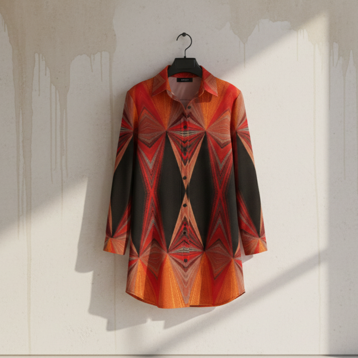Women’s Fiery Shirt Dress – Custom-Designed Art Print Fashion