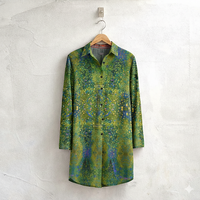 Women's Green and Yellow Abstract Impressionist Lapel Shirt