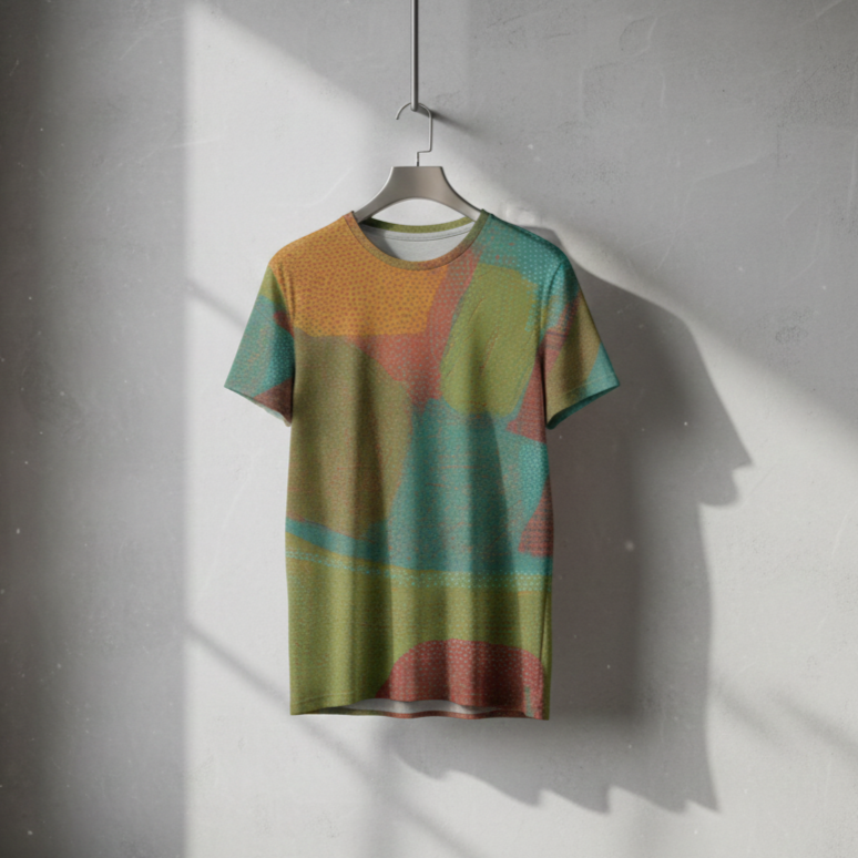 Men's Teal Blue Olive Green Stippled Block Cotton T shirt