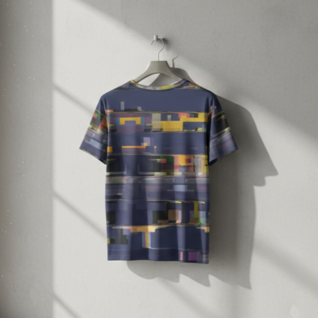 Men's Navy Blue Gold Pixelated Stripe Cotton T shirt