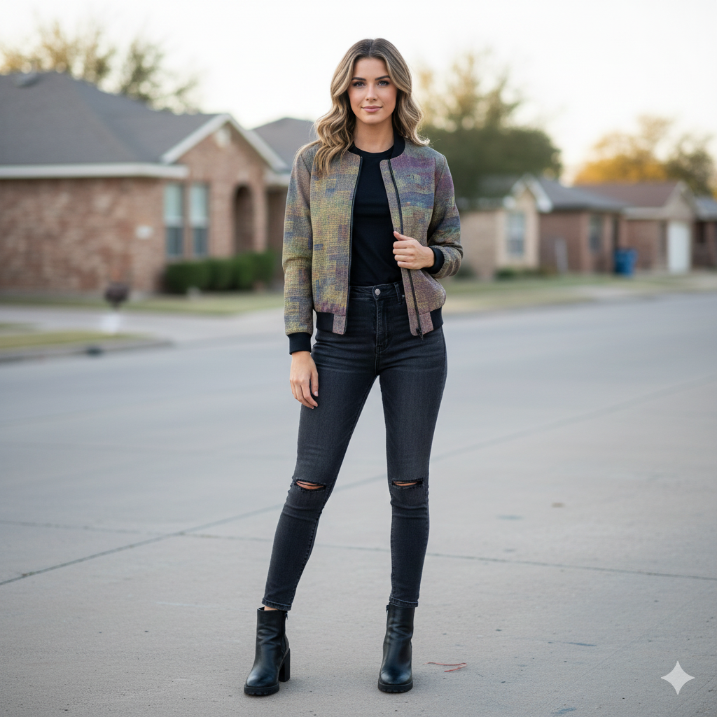 228. Women's Weathered Grid Bomber Jacket - Custom art