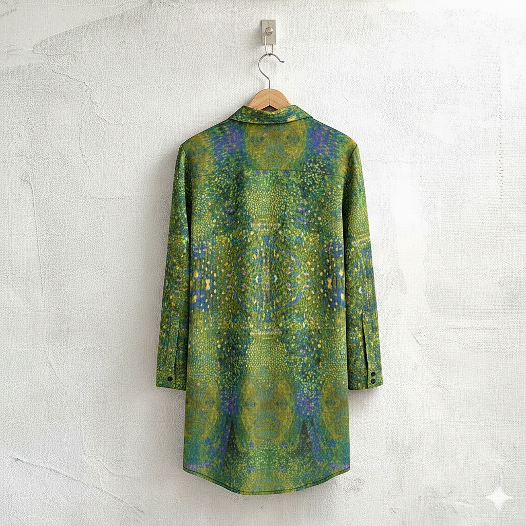 Women's Green and Yellow Abstract Impressionist Lapel Shirt