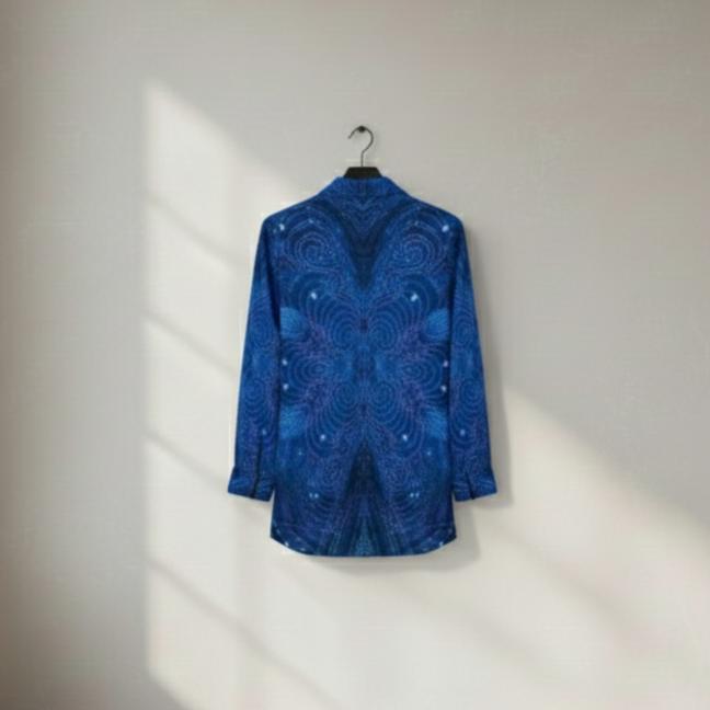 All-Over Print Women's Lapel Shirt Dress With Long Sleeve