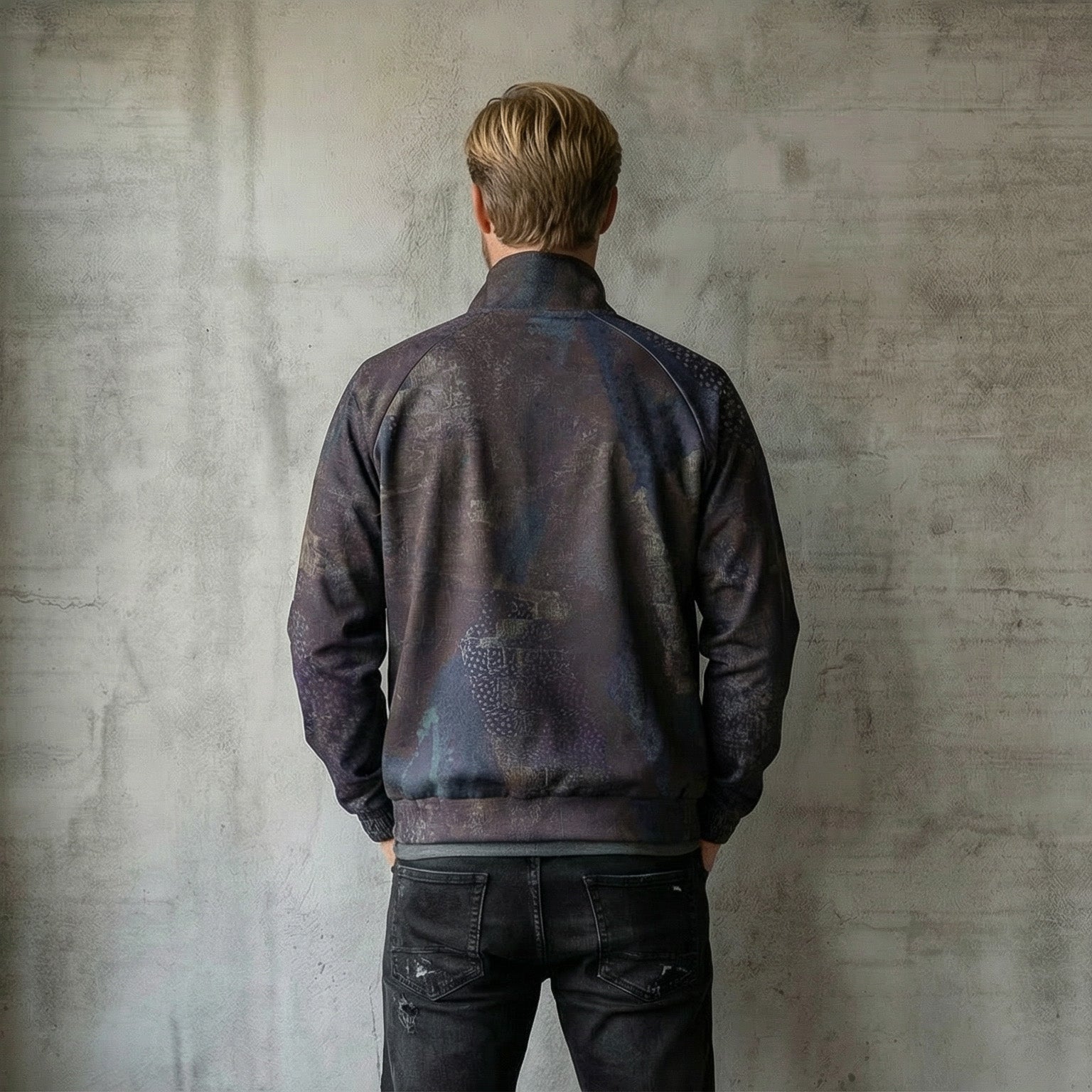 Men's Purple Abstract Patchwork Stand Collar Jacket