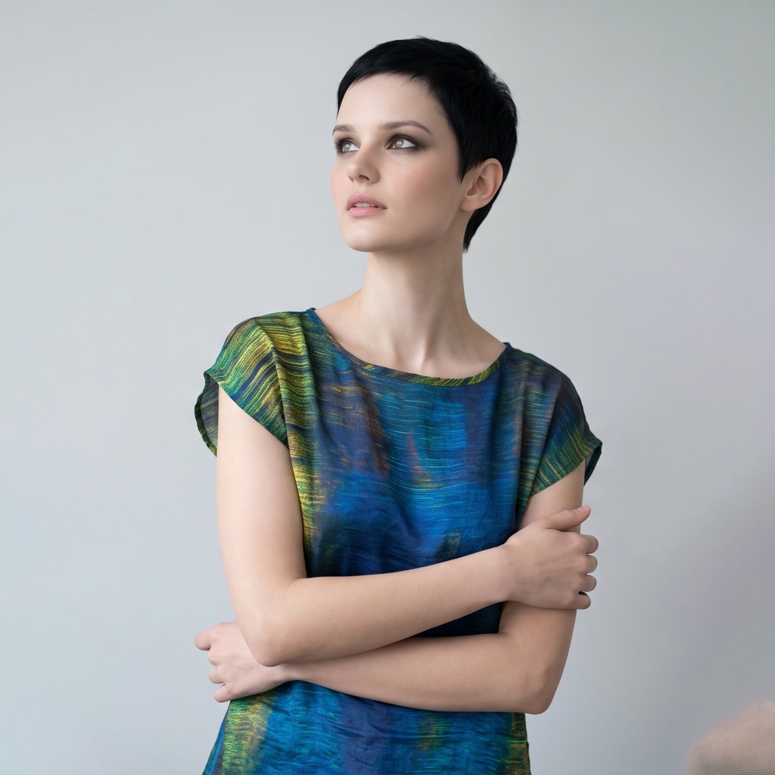 Women's Abstract Print Viscose Chiffon Top – Lightweight Artistic Cap Sleeve Blouse