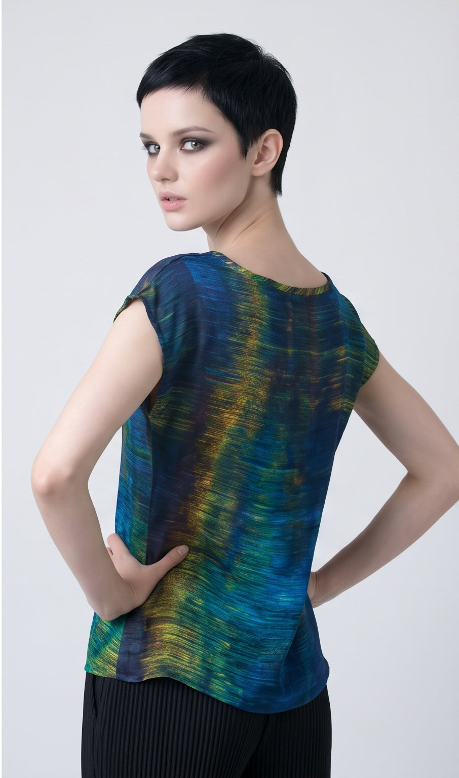 Women's Abstract Print Viscose Chiffon Top – Lightweight Artistic Cap Sleeve Blouse