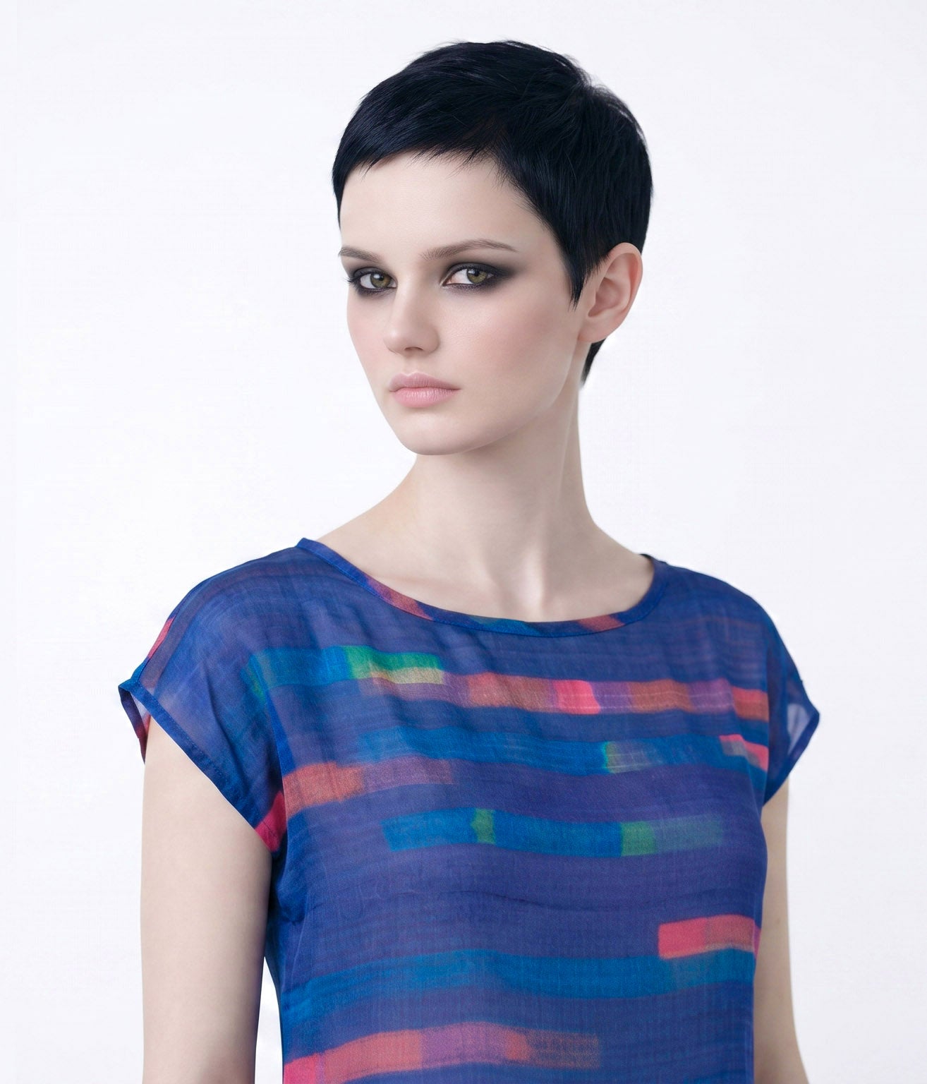 Women's Blue Abstract Print Viscose Chiffon Top – Lightweight Artistic Cap Sleeve Blouse