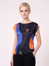 Women's Abstract Print Viscose Chiffon Top – Lightweight Artistic Cap Sleeve Blouse