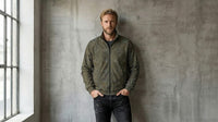 Men's Olive Abstract Grid Stand Collar Jacket