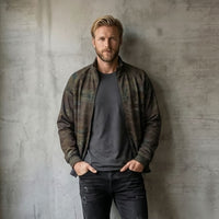 Men's Earth-Tone Mosaic Textured TERRA Stand Collar Jacket