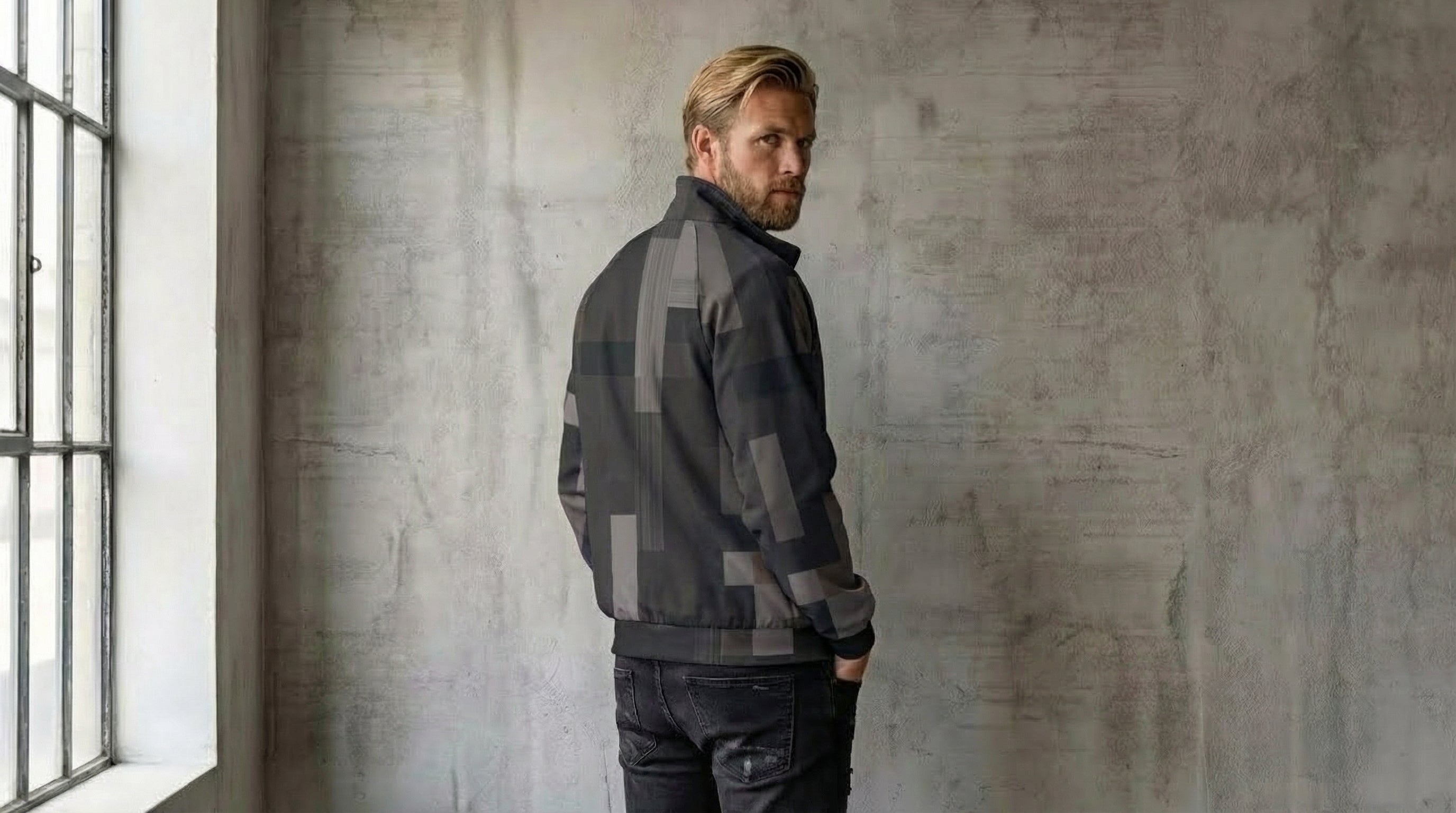 Men's Black Onyx Textured Stand Collar Jacket