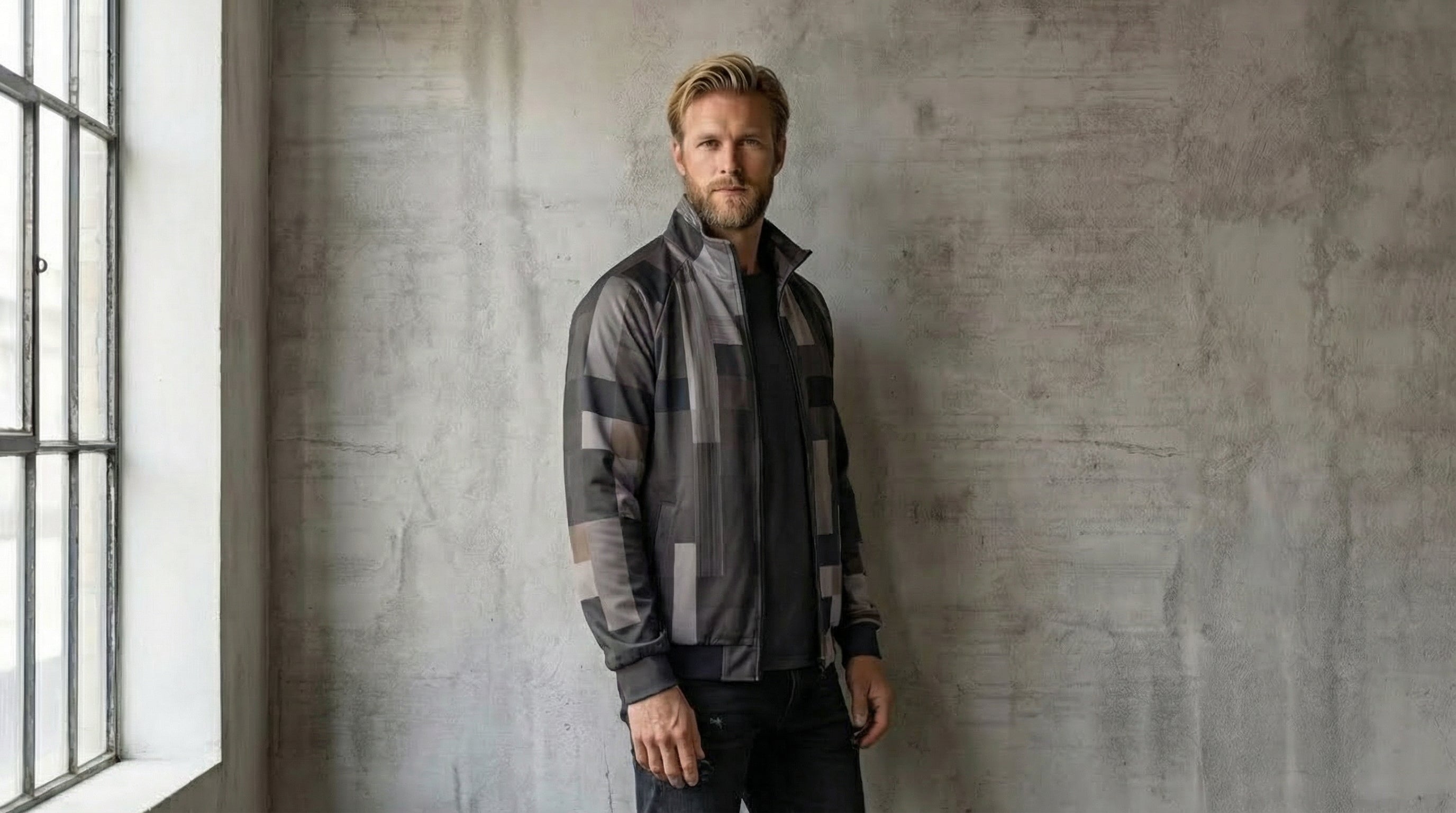 Men's Black Onyx Textured Stand Collar Jacket