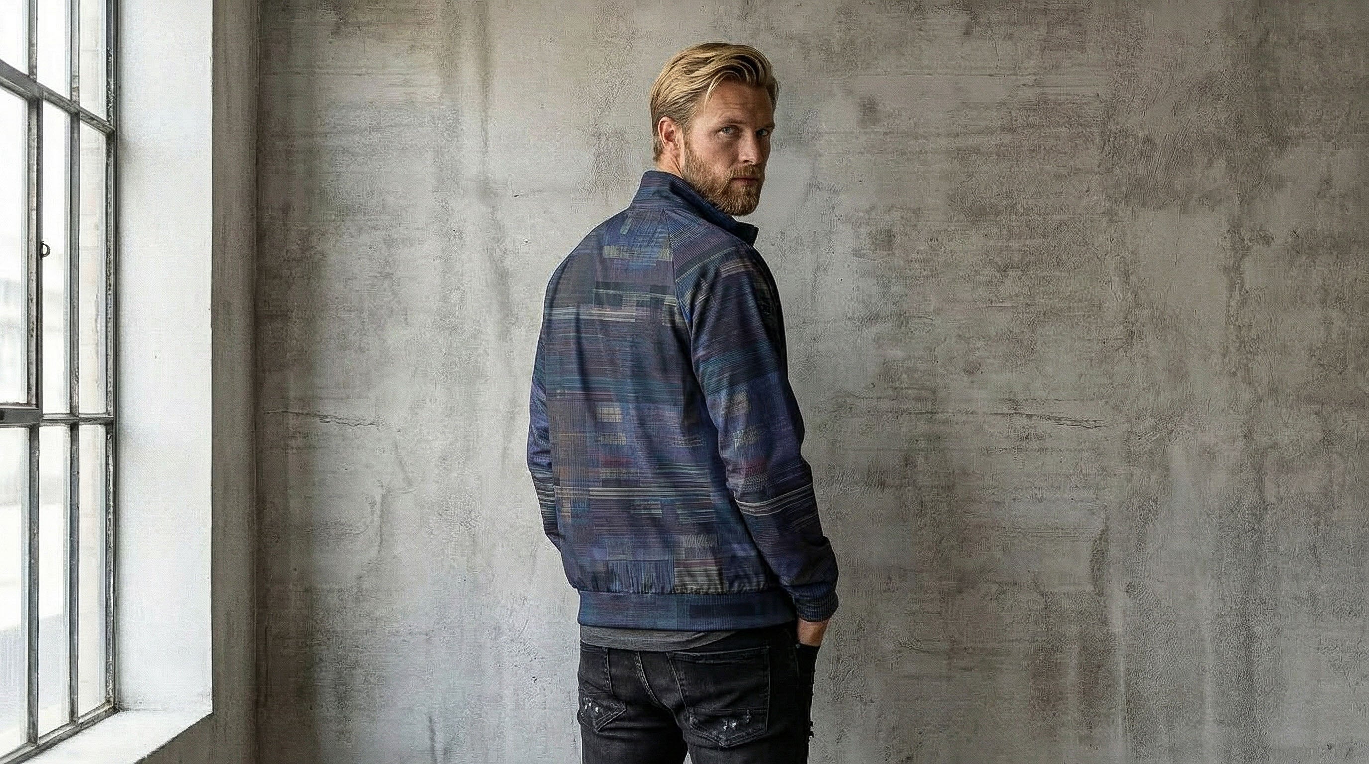 MEN'S VIOLET URBAN ARCHITECTURAL STAND COLLAR JACKET