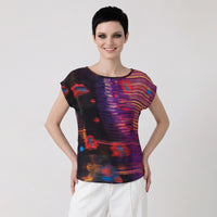 Women's Purple Abstract Print Viscose Chiffon Top – Lightweight Artistic Cap Sleeve Blouse