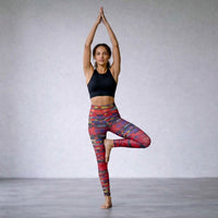 Red Blue Glitch Pixelated High Waist Leggings