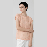 Women's Light Pink Floral Print Viscose Chiffon Top – Lightweight Artistic Cap Sleeve Blouse