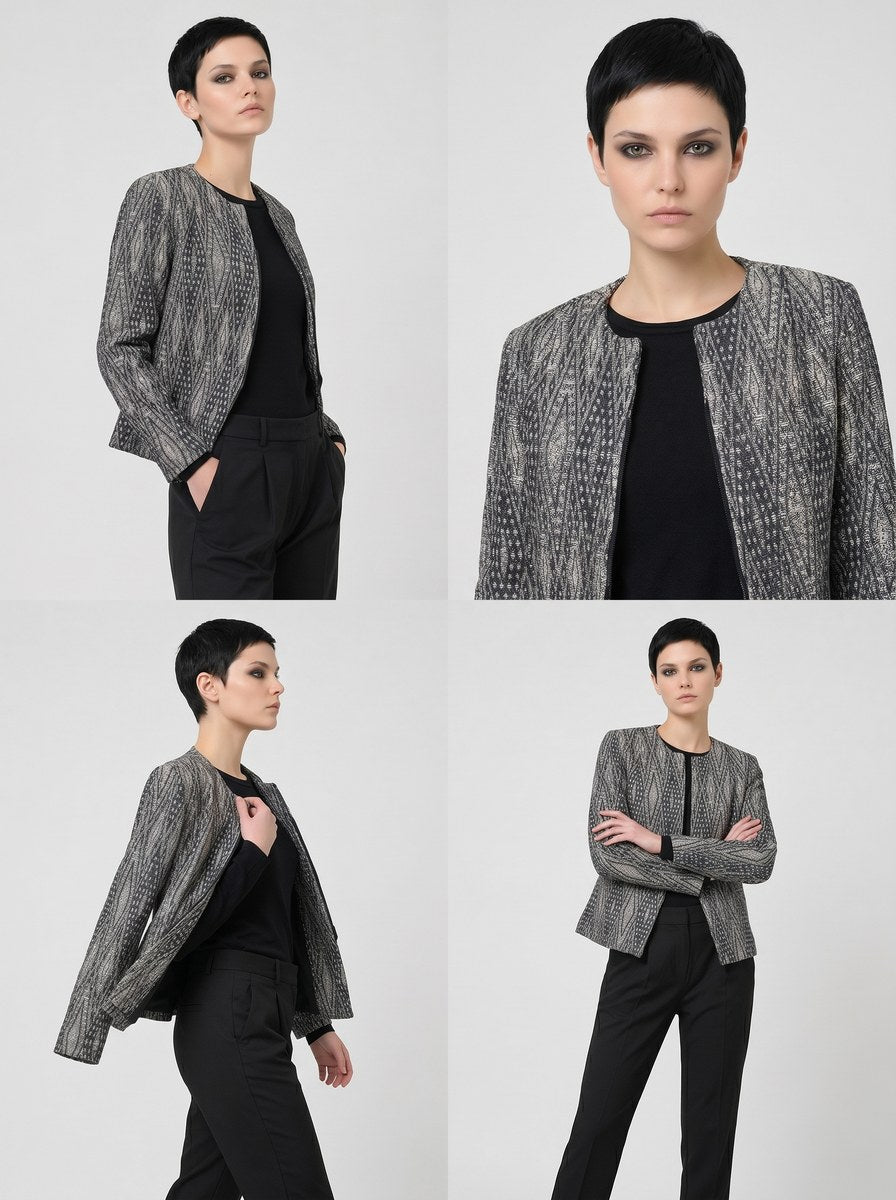 Natural Weave Cotton Jacket Women | Textured Open Front Blazer | Neutral Casual Workwear Coat | Handloom Style Ethnic Blazer
