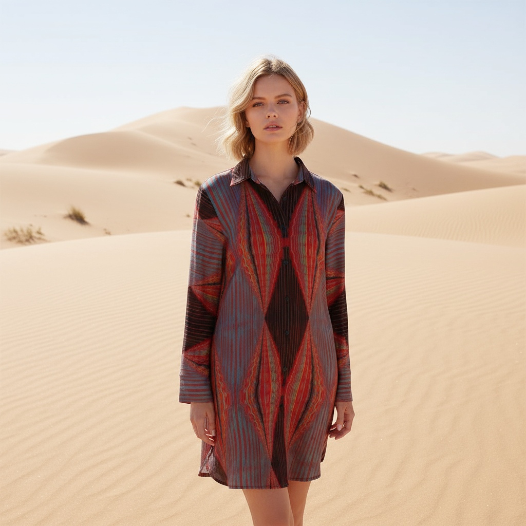 Women’s Black Diamond Shirt Dress – Custom-Designed Art Print N