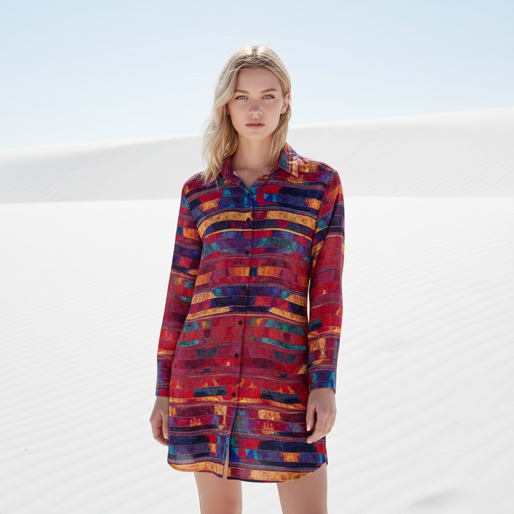 Women’s Parallels Shirt Dress – Custom-Designed Art Print Fashion