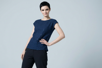Blue Schiffli Embroidered Rayon Top for Women | Sequin Cap Sleeve Blouse | Lightweight Summer Casual Top
