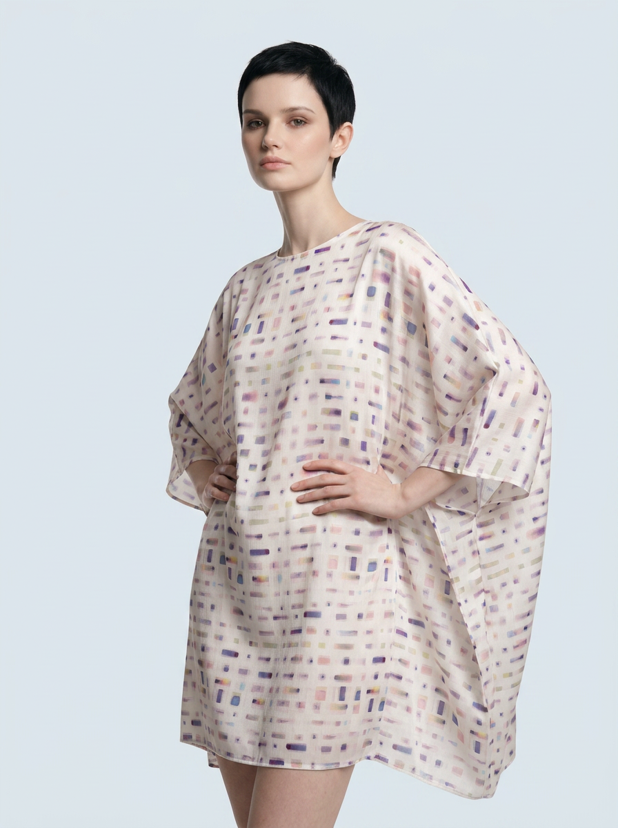 Custom Cotton Voile Fabric by the Yard | Digital Printed Cotton Voile Dress Fabric | Pastel Abstract Dash Print
