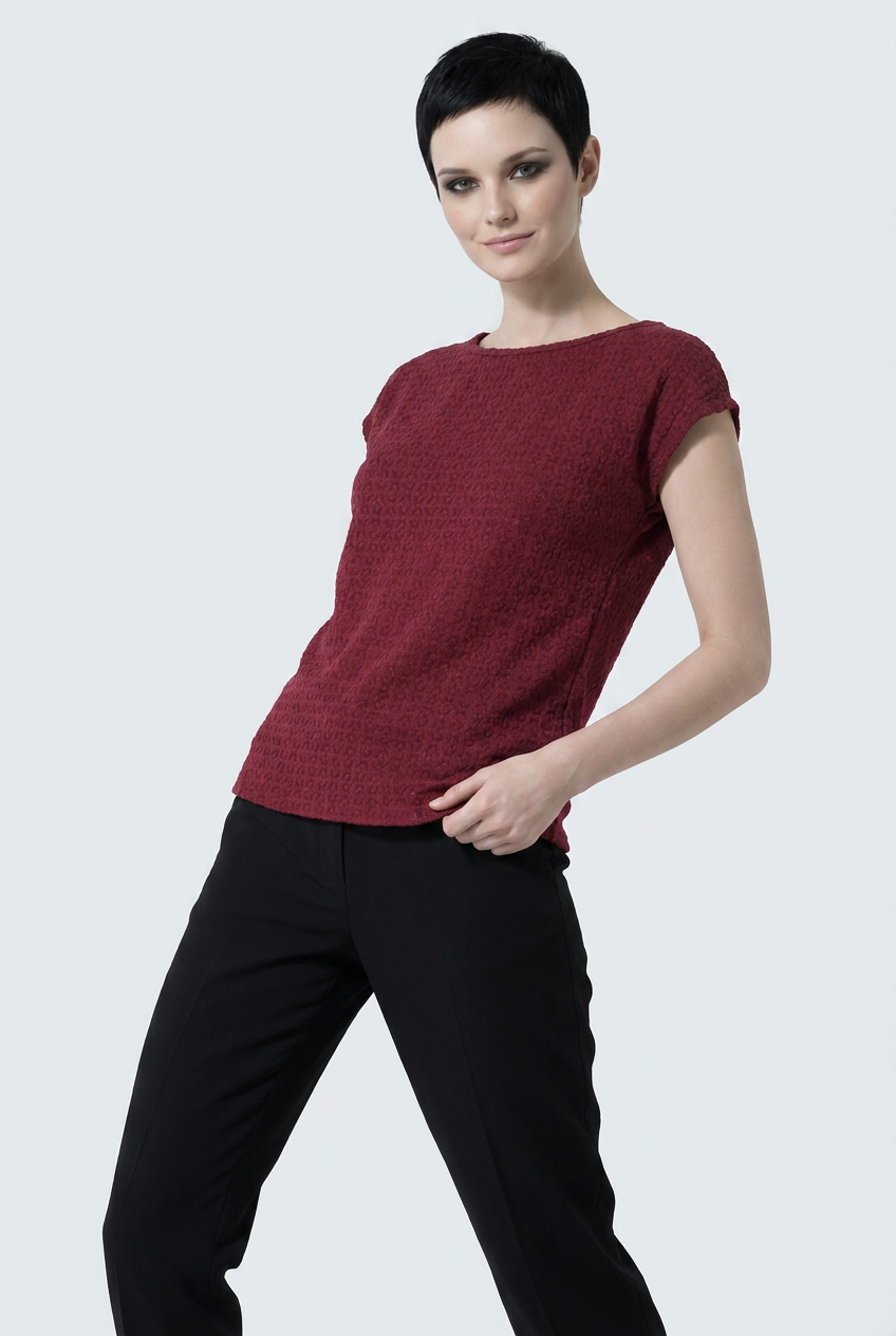 Burgundy Schiffli Embroidered Rayon Top for Women | Sequin Cap Sleeve Blouse | Lightweight Casual Summer Top