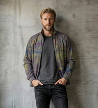 Men's Purple Glitch Texture Stand Collar Jacket