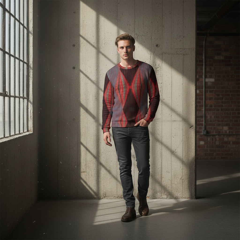 Men's Red Blue Diamond Pattern Thicken Sweater