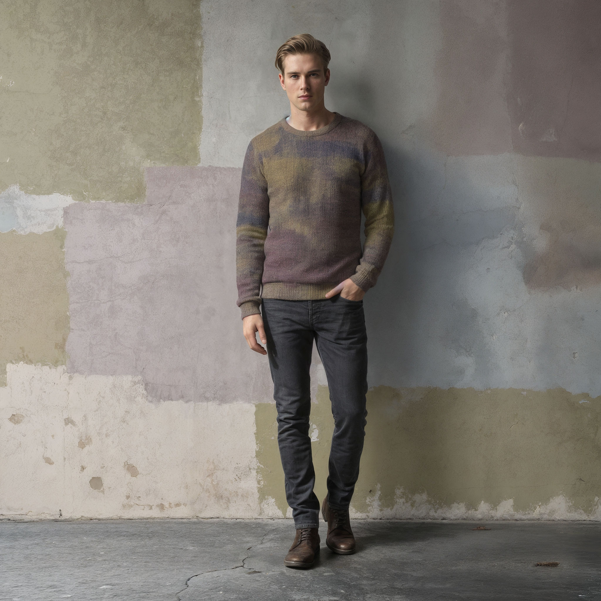 Men's Multi-Tone Abstract Knit Thicken Sweater