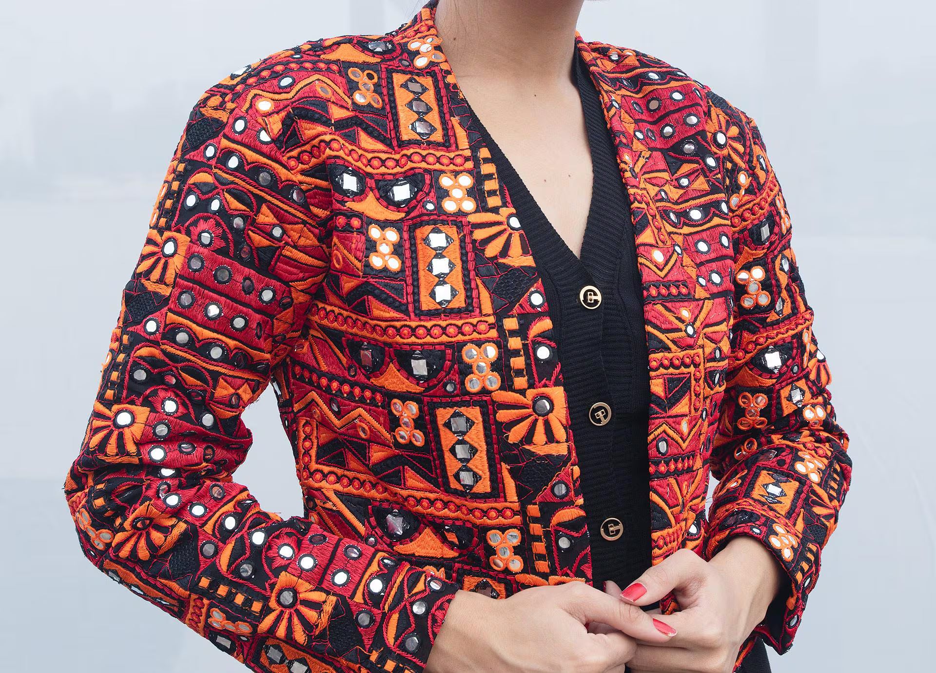 Supercool faux mirror work Banjara jacket in red