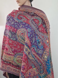 Hand-Embroidered Boiled Wool Scarf, Paisley Shawl