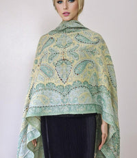 Super soft, Boiled Wool Hand-Embroidered Knit Shawl Scarf with paisleys – Handmade in India