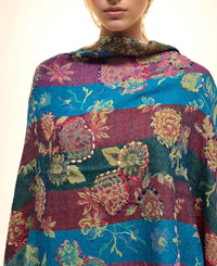 Vibrant Floral Striped Shawl Multi-Color Scarf Glitter Accents Women's Wrap