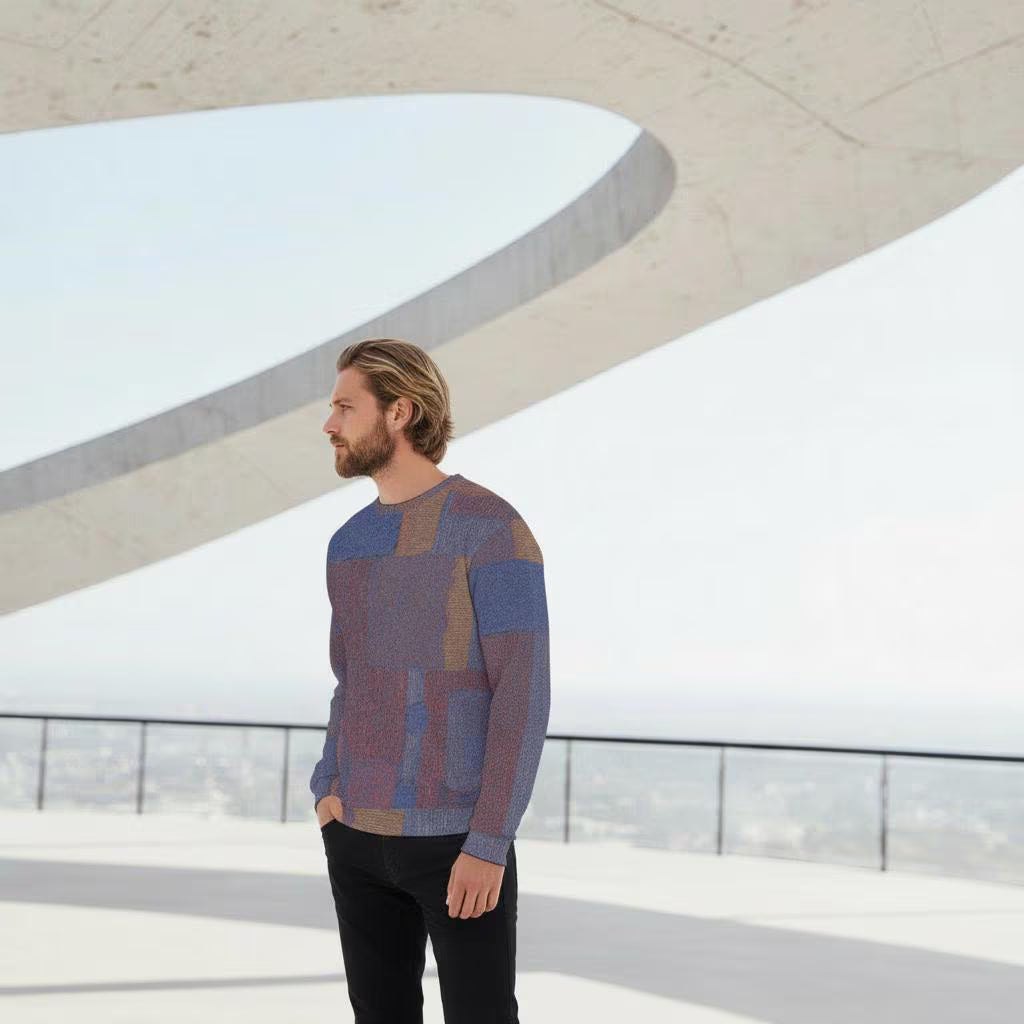 Men's Purple Blue Abstract Knit Thicken Sweater