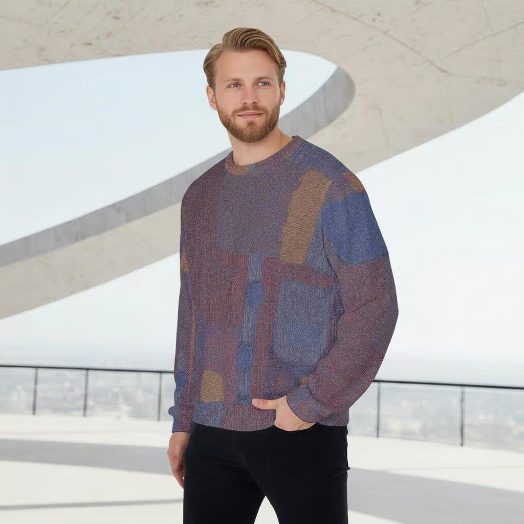 Men's Purple Blue Abstract Knit Thicken Sweater