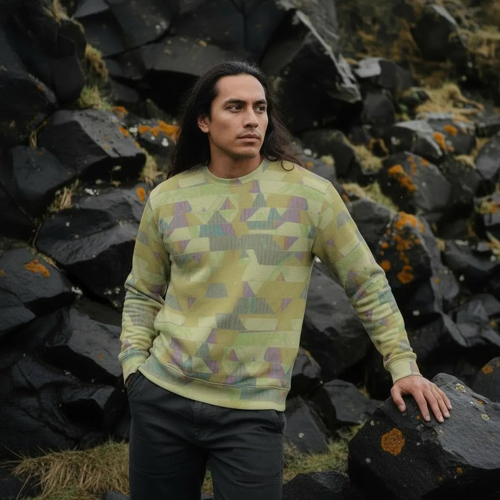 Men's Lime Green Geometric Pattern Thicken Sweater