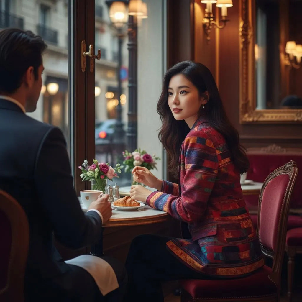 Women's Vibrant Red Multi-Color Bar Texture Blazer - Abstract Jacket